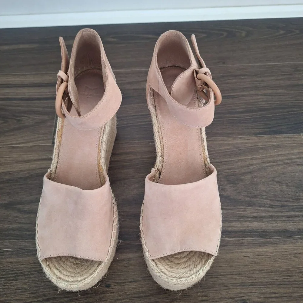💙 Marc Fisher Soft Leather Alida Espadrilles Wedge Size 9 Blush Soft Minimalist